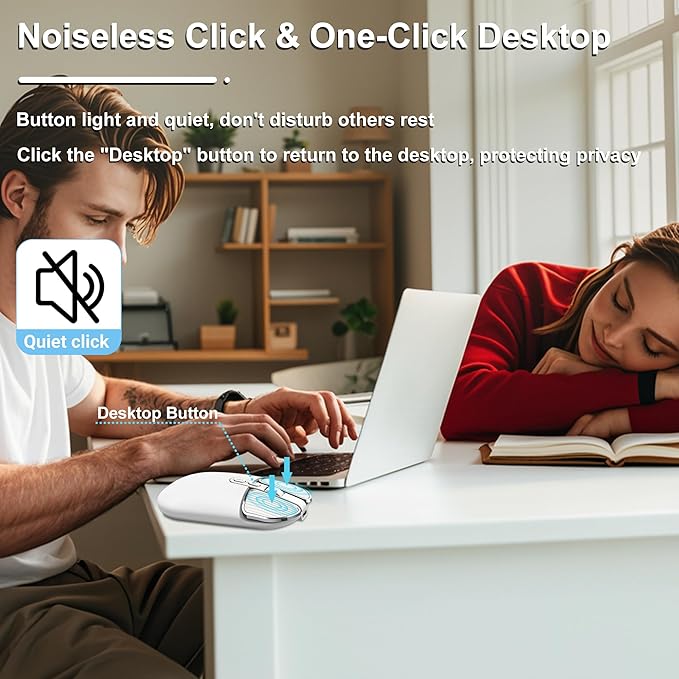 Wireless Mouse Bluetooth Cute Ultra Slim Silent Computer Mice with USB Receiver Dual-Mode 2.4G &amp Bluetooth Rechargeable Portable USB Cordless Mouse for Laptop PC Desktop Tablet Kids Adults GiftWh