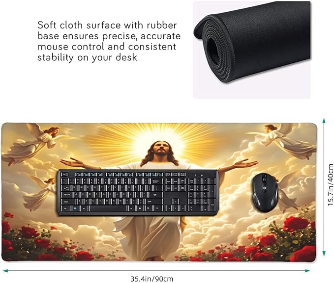 XXL Gaming Mouse Pad Extended (35.5X16) Sacred Religious Large Non-Slip Desk Mat Water-Resistant Keyboard Mousepad for Office &amp Home