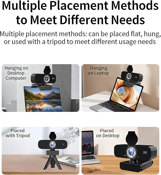 USB Webcam Builts in Noise Cancelling Microphones and Adjustable Tripods Stand for Highly Definition 1080P 2K 4K Video R