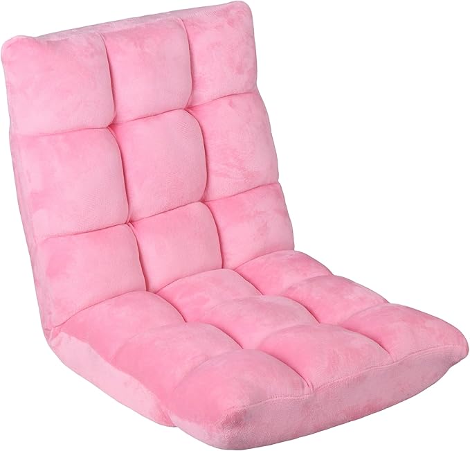14-Position Adjustable Floor Gaming Chair Foldable Memory Foam Armless Sofa Seat Couch Recliner with Comfy Back Support for Working Meditation Reading Pink