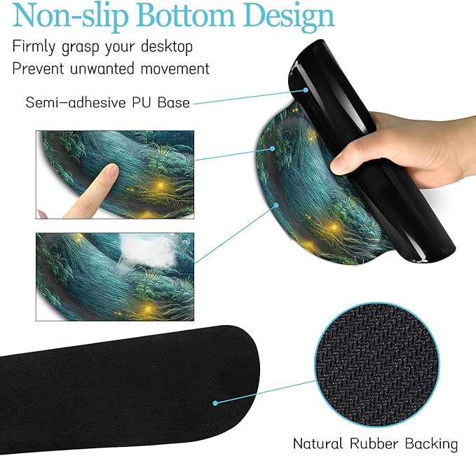 Ergonomic Mouse Pad Set Large Desk Matt for Desktop Gaming Mouse Pad Wrist Rest Keyboard Mat Cup Coaster Set Cute Office Desk Decor Accessories for Women Firefly Forest