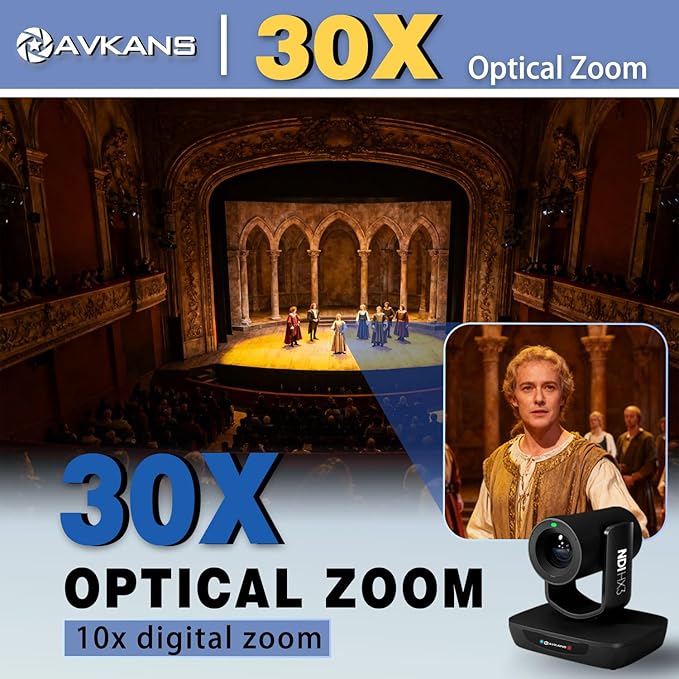 AVKANS AI Auto Tracking NDI HX3 PTZ Camera 30X Zoom Live Streaming HDMI SDI PTZ for Church Worship and Live Event (Black 30X AI Tracking Camera)