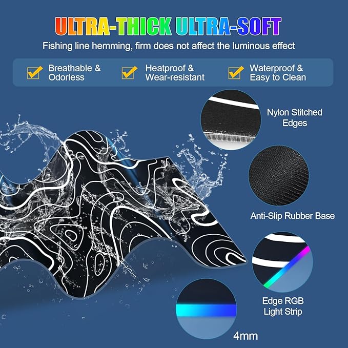 Mouse Pad with Foldable Phone Holder Wireless Charging Desk Mat RGB Gaming Mousepad Large Desk Pad with Non-Slip Base Waterproof Keyboard Pad Classic Black (XXL Stand Topographic)