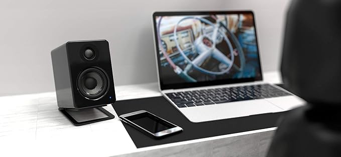 Kanto YU2GB PC Gaming Desktop Speakers | 3 Composite Drivers | 3/4 Silk Dome Tweeter | Class D Amplifier | 100 Watts | Built-in USB DAC | Subwoofer Output | Pair | Gloss Black