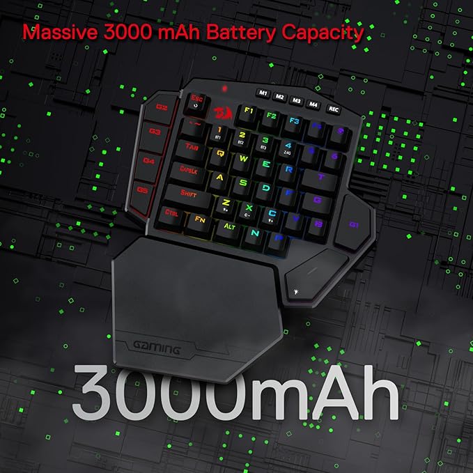 Redragon K585 PRO Wireless One-Handed Mechanical Keyboard 42 Keys 3-Mode RGB 40% Gaming Keypad w/ 7 Onboard Macro Keys Detachable Wrist Support Rechargeable Battery (Red Switch)
