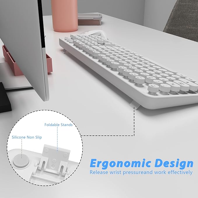 Wireless Keyboard Mouse Combo 104 Keys Cute White Keyboard with Number Pad &amp Mouse for Windows Computer PC Notebook Laptop (White)