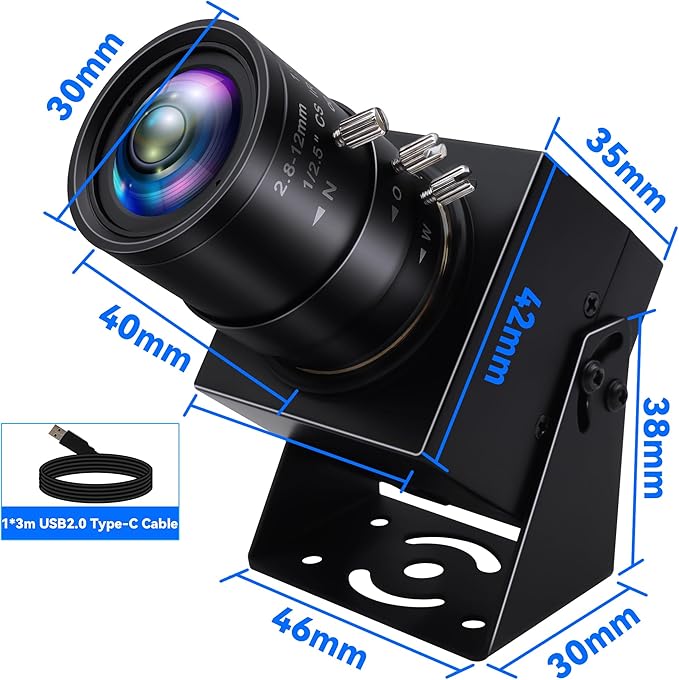 MMlove 1200P USB Camera 4X Optical Zoom Webcam with 2.8-12mm Manual Lens90fps Global Shutter High Speed CameraPlug and Playfor Windows/Mac/Linux/Android Conferencing/Streaming