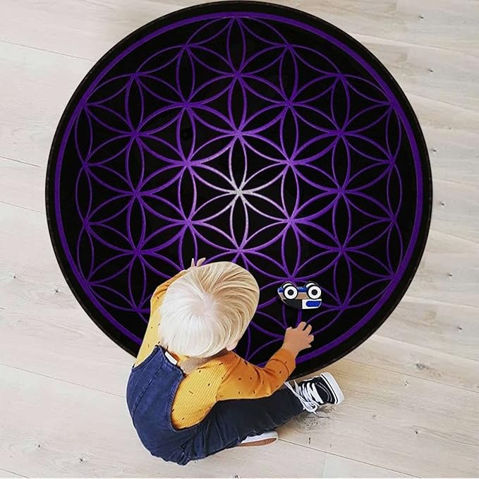 Dark Blue Flower Room Round Chair Mat for Carpeted Floor Anti-Slip Floor Protector Gaming Computer Chair Mat for Office Gaming Colorful Geometric Circular MotifsBlue Purple Diameter 47.2 in