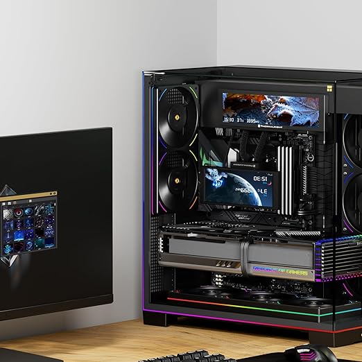 Trofeo Vision 9.16 LCD Real-Time PC Monitoring Screen 1920×480 Case Display USB Type-C Single Cable Hardware Stats and GIF Display for Desktop PC (Black)