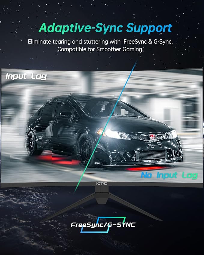 KTC 32 inch Curved Gaming Monitor 2K 180Hz 185Hz 1440P PC Monitor 1500R Frameless 1ms HDR FreeSync Premium DisplayPort/HDMI/USB VESA Wall Mount H32S17