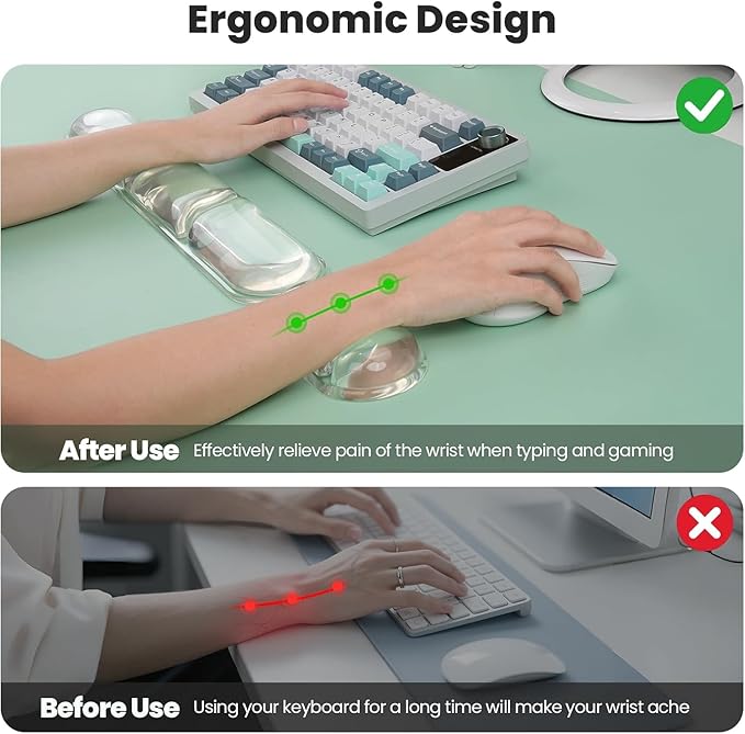 O.T.M Wrist Rest Support for Mouse Pad &amp Keyboard Set Circle Ergonomic Mousepad &amp Coaster with Silicone Non-Slip Base Clear