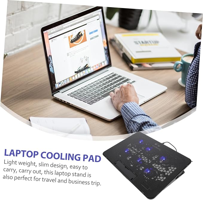 Laptop Cooling Pad Adjustable Height Lightweight Fan Stand for Laptops Ergonomic Design for Desk and Bed Use Stable Material Easy to Carry