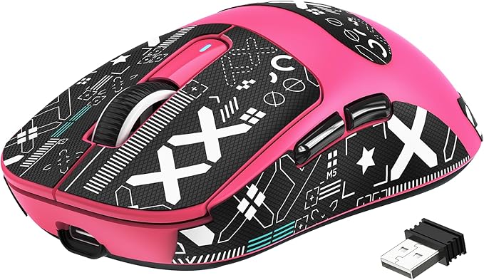 MANBASNAKE × ATTACK SHARK X3 Wireless Gaming Mouse 49g Lightweight Triple Mode Ergonomic Computer Mouse PAW3395 26K DPI Sensor200h Battery Life Griptape Programmable Buttons for PC/Mac/Win (Berry)
