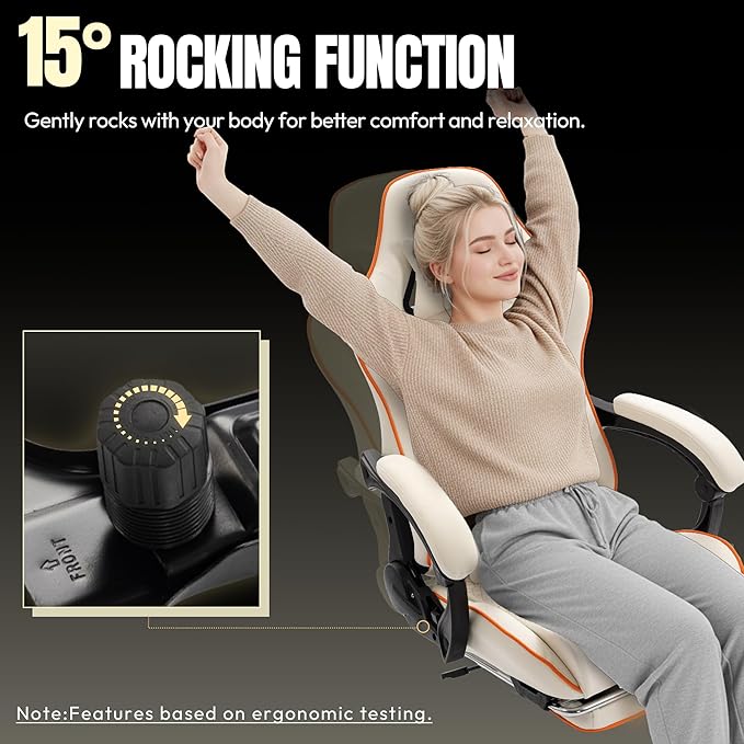 Dowinx Gaming Chair Big and Tall 350LBS Heavy Duty PC Gaming Chair with Massage &amp Footrest Ergonomic Reclining Gamer Chair with Embroidered Esports Design White