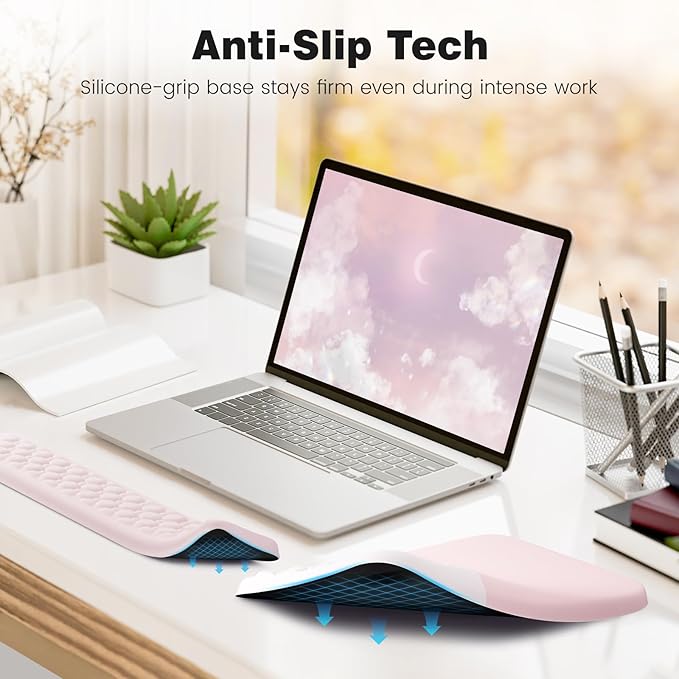 Ospelelf Ergonomic Mouse Pad and Keyboard Wrist Rest Typing Wrist Pad with Support Desk Mousepad Set for Office Pink