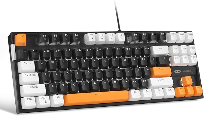 MageGee 75% Mechanical Gaming Keyboard Brown Switch LED White Backlit 87 Keys Compact TKL Wired Computer Keyboards for Windows Laptop PC Gamer - Black/White