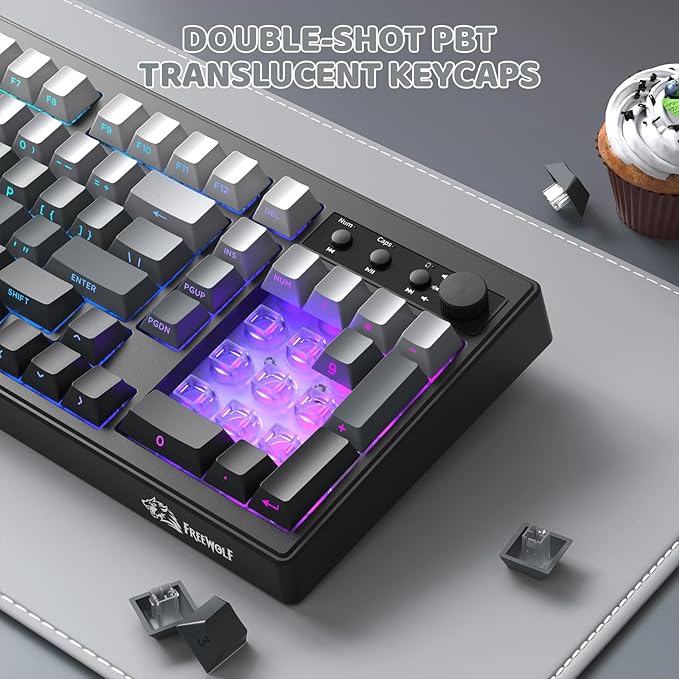 ZIYOU LANG K100 Wireless Gaming Keyboard99 Keys Tri-Mode BT/2.4GHz/USB-C Creamy Color Keyboard with Number Pad RGBMedia Knob Custom Programmable Computer Keyboards for PC/Mac/Xbox (Black)