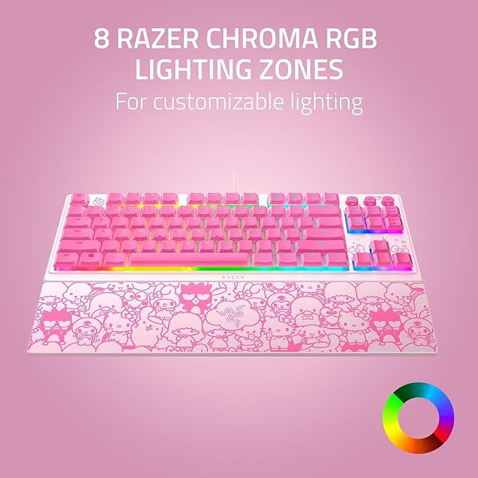 Razer Ornata V3 TKL Gaming Keyboard: Low-Profile Keys - Mecha-Membrane Switches - UV-Coated Keycaps - Backlit Media Keys - 8-Zone RGB Lighting - Magnetic Wrist Wrest - Hello Kitty &amp Friends Editio