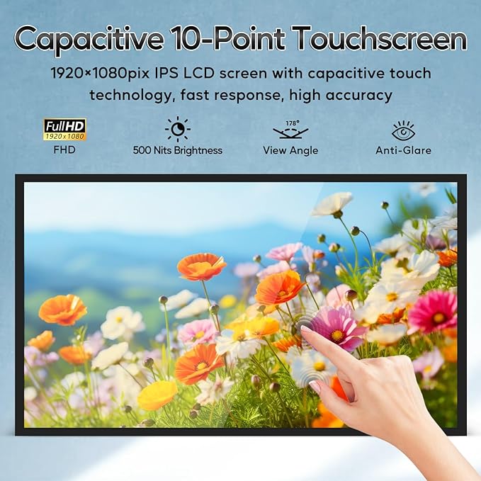 32 Anti-Glare 500Nits Capacitive Touchscreen Industrial Monitor Digital Signage Display for Advertising Reverse Control Laptop Wireless Screen Mirroring Built-in Speakers USB HDMI Ports