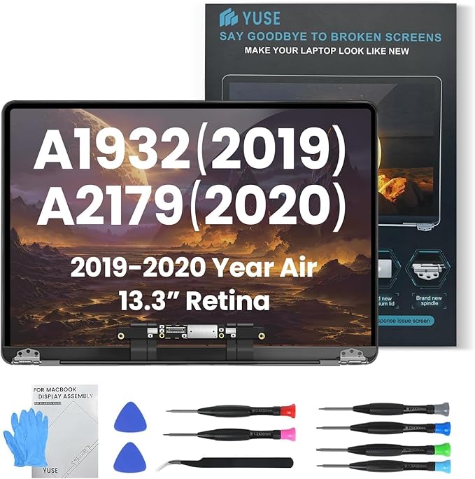 A1932 2019 Year / A2179 2020 Year Replacement Screen 13.3 for MacBook Air Retina (Model：EMC 3302 EMC 3184 MVFH2 MVFJ2 MWTJ2 MWH22) Full LCD Screen Display Assembly with Fix Kit