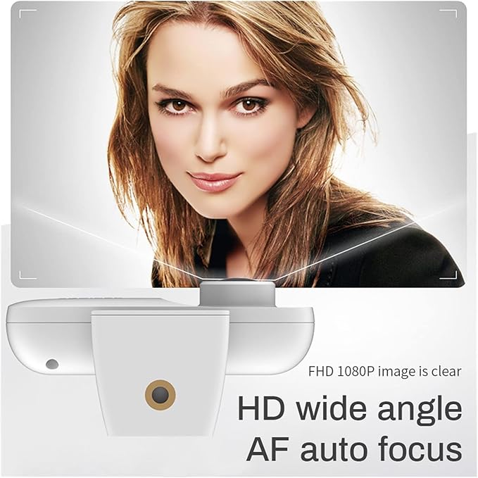 Web Camera Autofocus 1080P Webcam Cover HD Web Camera with Microphone for Computer Laptop PC Camera for Video Meeting Streaming for Gaming Video Calling Recording (Color : White)