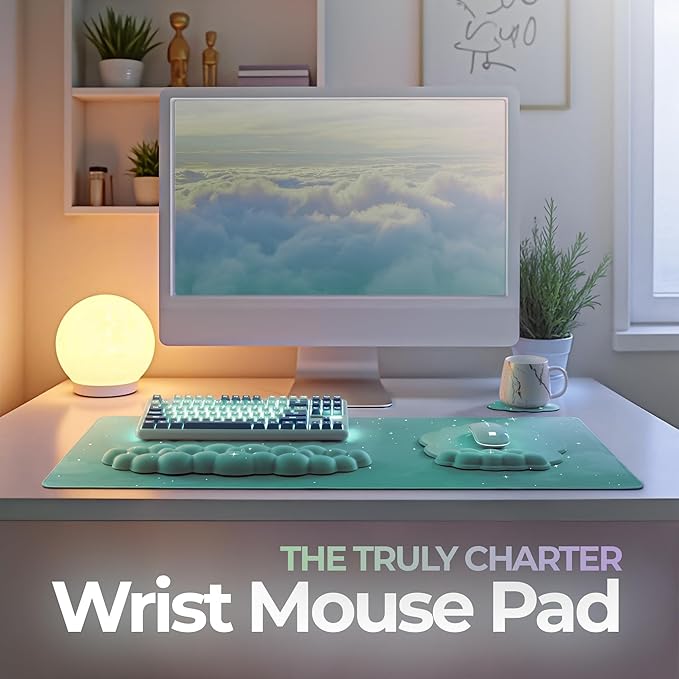 Premium Quality Cloud Wrist Rest Keyboard &amp Mouse Pad Set – Ergonomic Memory Foam Desk Accessories with Wrist Support &amp Cloud Coaster Wrist Rest for Office &amp Gaming- Mint