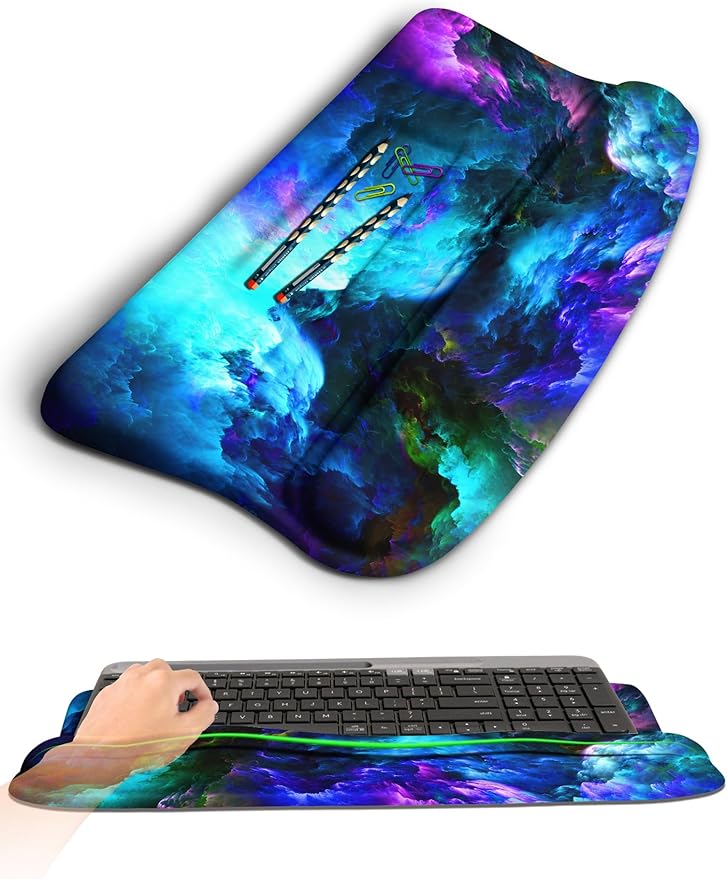 Ergonomic Wave Wrist Rest with Keyboard Stand Cushioned Palm Rest Comfortable Integrated Memory Foam for Natural Typing and Relieve Wrist Pain Nebula