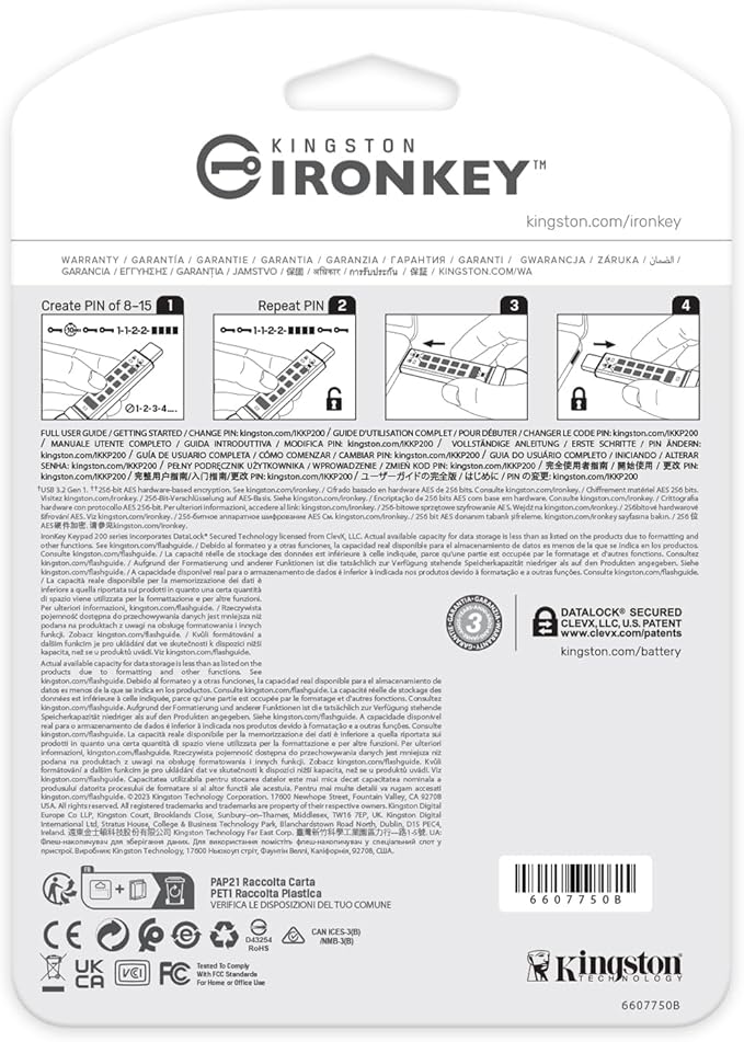 Kingston Ironkey Keypad 200 USB-C 16GB Encrypted Flash Drive | OS Independent | FIPS 140-3 Level 3 | XTS-AES 256-bit | BadUSB and Brute Force Protection | Multi-Pin Option | IKKP200C/16GB