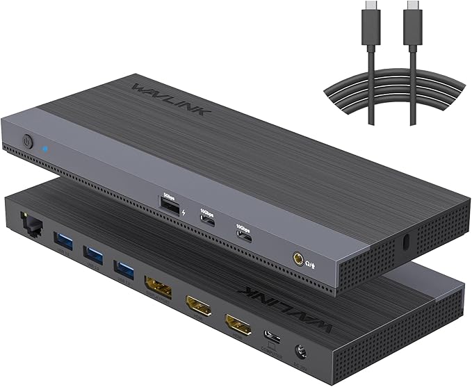 WAVLINK USB C Docking Station Triple Display Dual Monitor USB Type C to Dual HDMI Dock 2 HDMI DisplayPort 100W PD3.0 for Laptop Ethernet 4 USB 3.0 2 USB C Audio