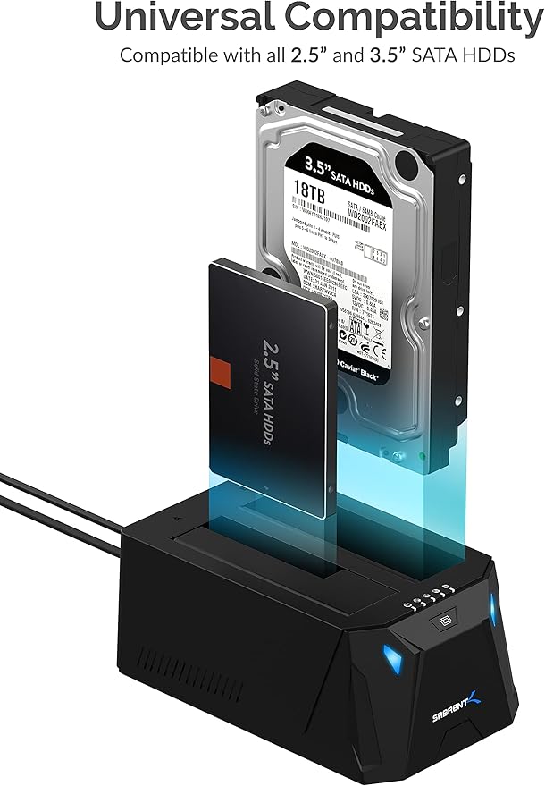 SABRENT USB Type C SATA 2.5” &amp 3.5” Dual Bay Hard Drive Docking Station | Offline Cloning | Up to 5Gbps | Tool Free Installation (EC-CH2B)