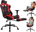 BLKMTY Gaming Chair Reclining Computer Chair with Footrest and Lumbar Support Height Adjustable Game Chairs with Swivel Seat and Headrest for Home Office or Gaming (Red)