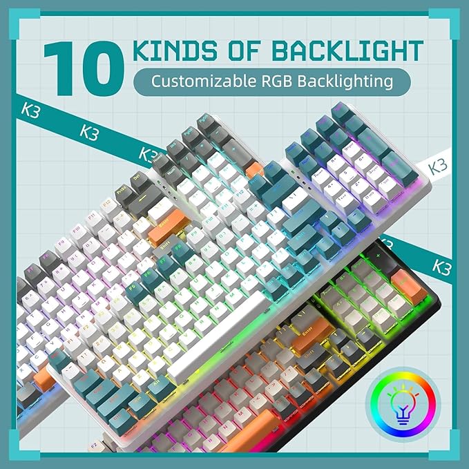 Ajazz Wired Gaming Keyboard RGB Chroma Backlit Portable 60% Tenkeyless Keyboard 19Keys Anti-Conflict 62 Keys Mechanical Keyboard Multiple 7 Lighting Modes for Windows PC