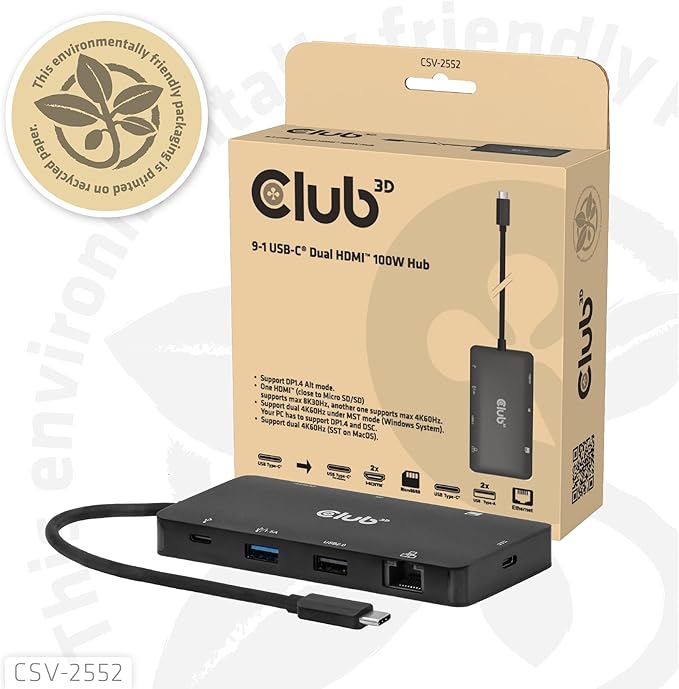 Club3D CSV-2552 9-1 USB-C® Dual HDMI™ 100W Hub