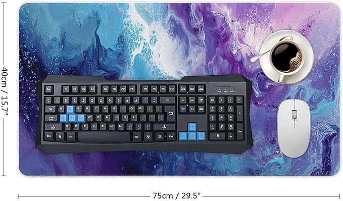 Blue Purple Marble Gaming Mouse Pad Non-Slip Rubber Base XXL Mousepad with Stitched EdgesWaterproof Washable Mouse Mat for Desk Home Office Gaming 29.5x16