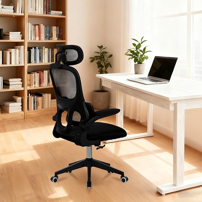 High Back Ergonomic Office Chair - Big and Tall Mesh Desk Chair with 3D Adjustable Headrest &amp Lumbar Support Swivel Computer Task Chair for Home Office Wide Seat 300lbs Capacity (Black Model F