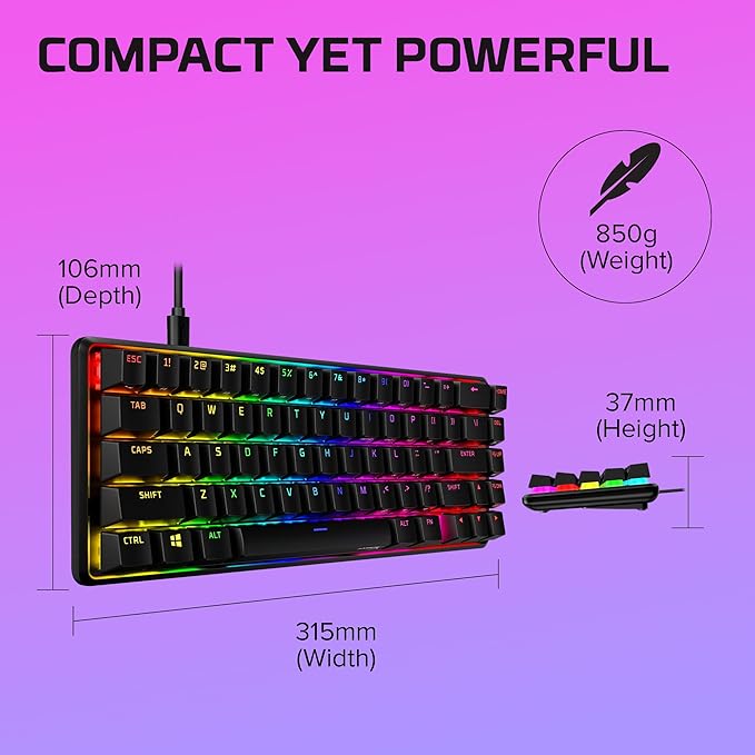 HyperX Alloy Origins 65 - Mechanical Gaming Keyboard – Compact 65% Form Factor - Tactile Aqua Switch - Double Shot PBT Keycaps - RGB LED Backlit - NGENUITY Software Compatible
