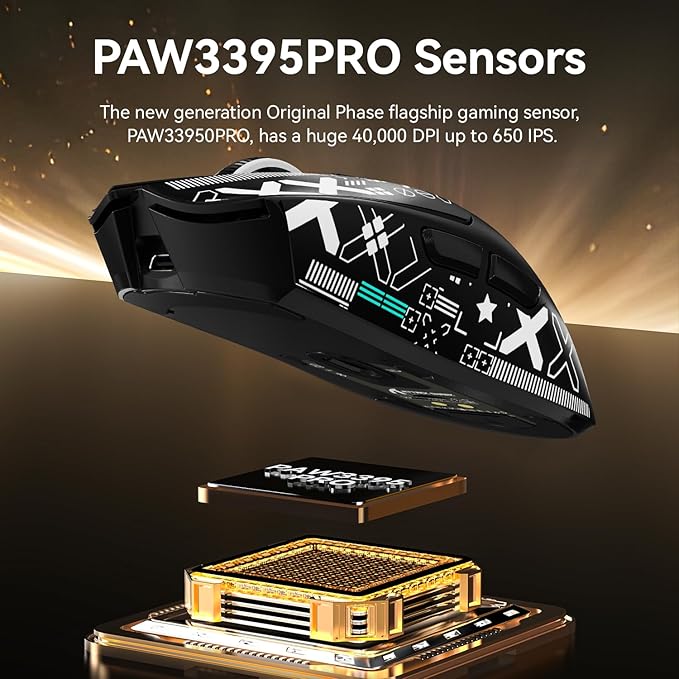 X1 Superlight Wireless Gaming Mouse with RGB Magnetic Charging Dock BT/2.4G Wireless/Wired Gaming Mouse PAW3395PRO Gaming Sensor 40000DPI Tape 53g Office Mice for PC/Mac/Win/Xbox (Black)