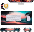 Mouse PadLarge Desk Mat Set 4in1 XL Mousepad + Keyboard Wrist Rest+Mouse Wrist Rest+Coaster with Ergonomic Desk Pad for Home Office Table Computer Cover -Palm Tree Beach Scene