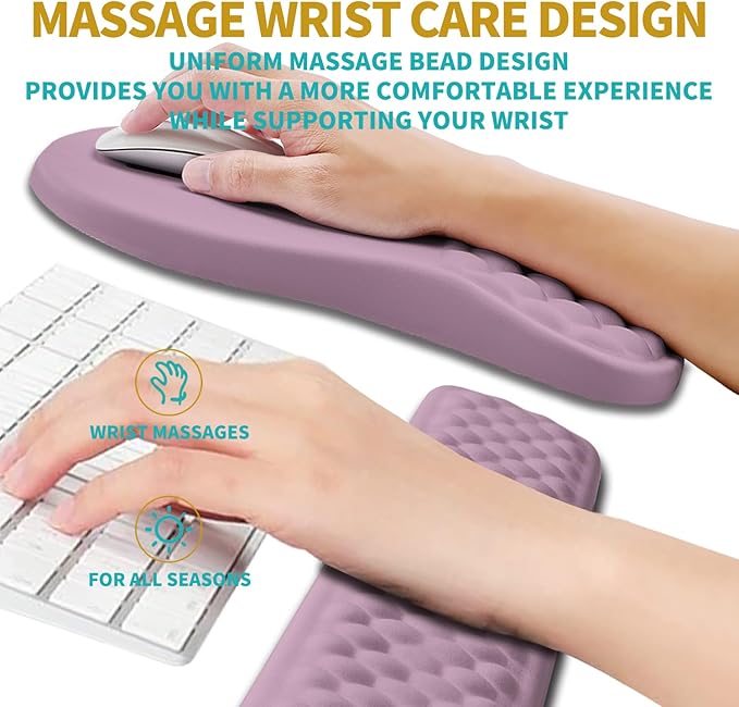 Hokafenle 2 in 1 Ergonomic Mouse Pad Wrist Support &amp Wrist Rest for Computer Keyboard Set with Relieve Carpal Tunnel Pain Massage Bulge and Full Memory Gel Design (2In1 Set Purple)