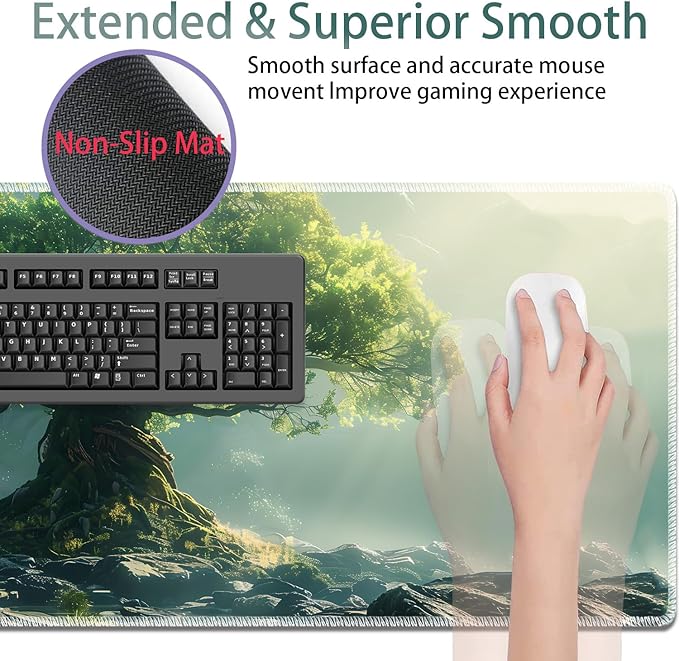 Large Gaming Mouse Pad + Keyboard Wrist Rest + Wrist Support + Coaster Set Memory Foam Ergonomic for Easy Typing XXL Extended Gaming Mouse Pad Table Pad - Tree of Life