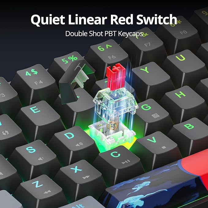 Black and Grey Mechanical Gaming Keyboard 65% 68 Keys Small Wired RGB Keyboard with PBT Keycaps Anti-Ghosting for Game/Office