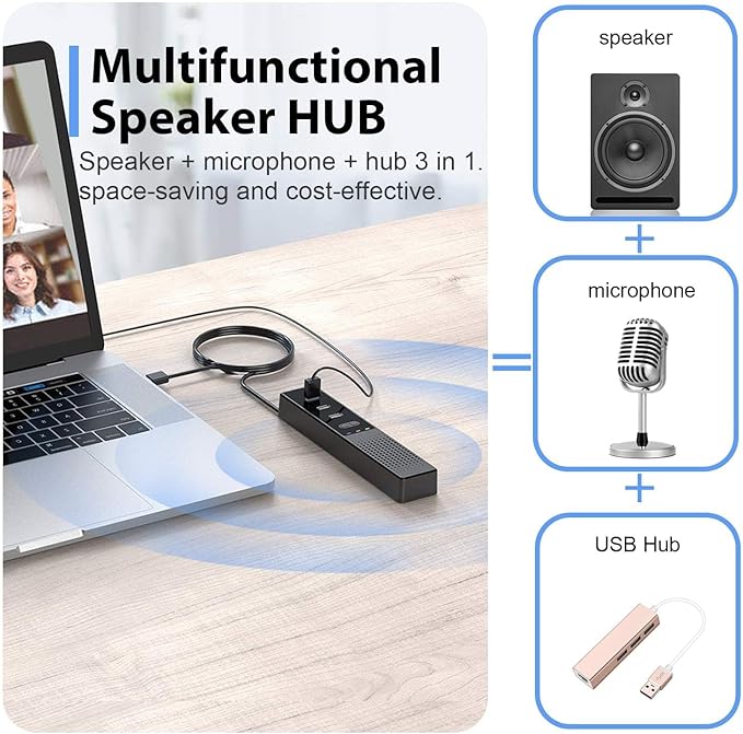 3 in 1 USB Computer Speaker with Microphone PC Laptop Desktop Conference Speaker with Mic for Smart Home Office and Online Study360 Degree Enhanced