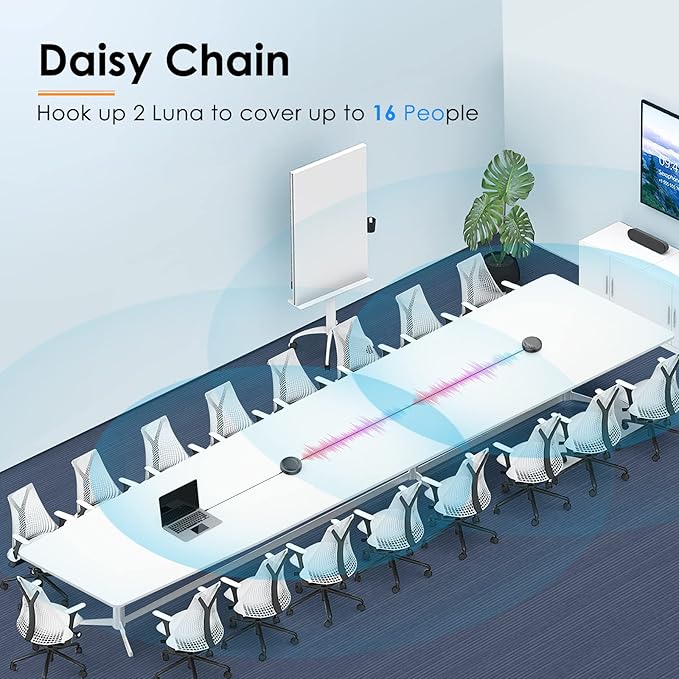 Conference Speaker and Microphone - EMEET Luna 360° Voice Pickup w/Noise Reduction/Mute/Indicator USB Bluetooth Speakerphone w/Dongle for 8 People Daisy Chain for 16 Compatible with Leading Software
