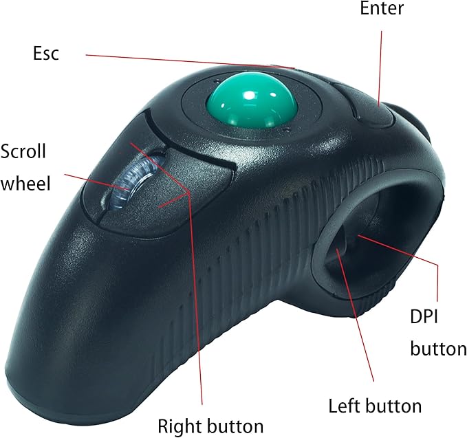 YUMQUA Finger Handheld Mouse Trackball Mouse Wireless 2.4GHz USB Wireless Fingertip with Roller Ball Hand Held Air Mice Track Ball Thumb Ring Mice for PC Laptop Mac Computer