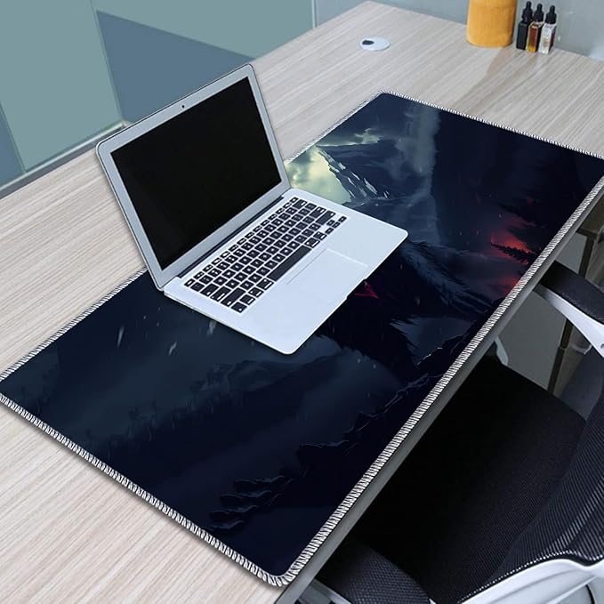 Gaming Mouse Pad Set Large Gaming Mouse Pad+Keyboard Wrist Rest+Mouse Wrist Rest+Coaster Easy Typing Pain Relief 31.5 × 11.8 inch Desk Mat for Home Office - Wolf Night