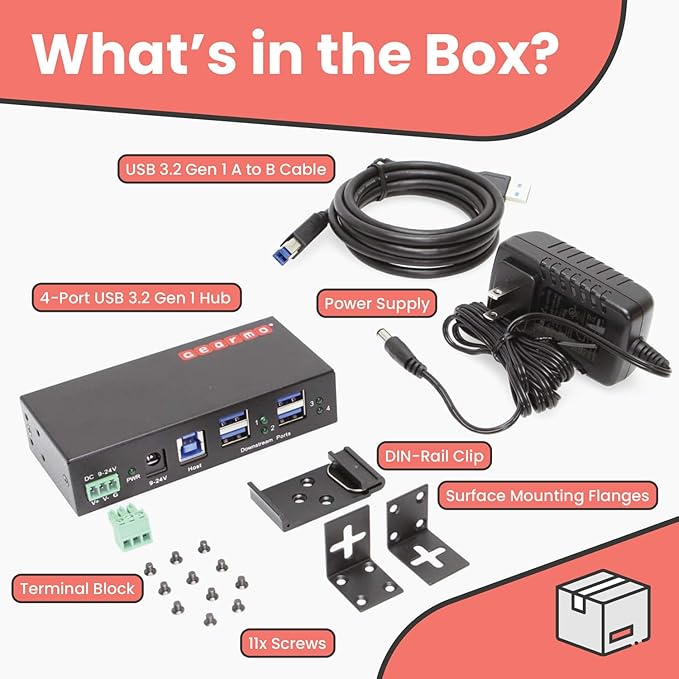 Gearmo 4-Port USB 3.2 Gen 1 Industrial Metal Hub w/15KV ESD Protection