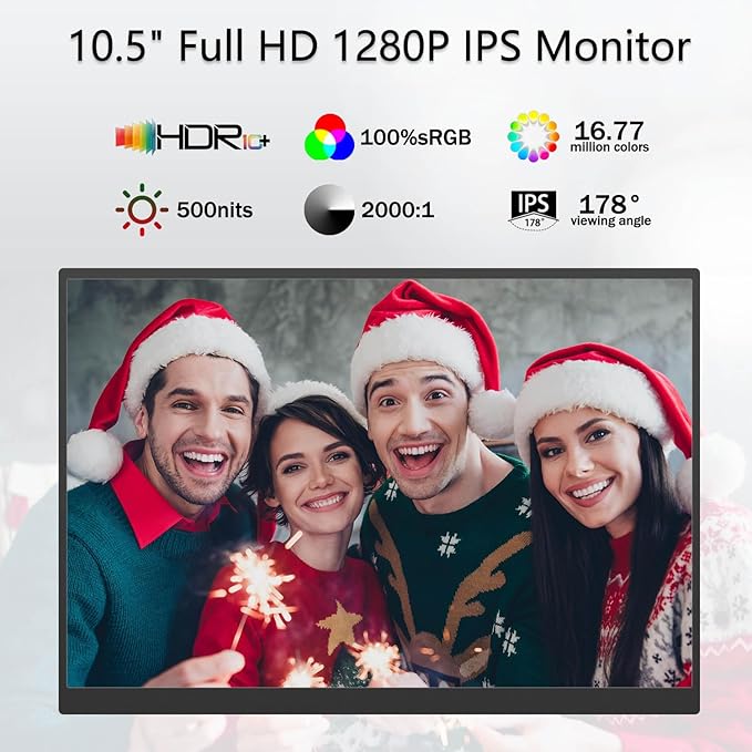 Portable Monitor 10.5'' 1920x1280 Second External Monitor for Laptop 3:2100％sRGBw/45° Adjustable StandHDMI USB-C Computer Display for Laptop PC Phone Mac
