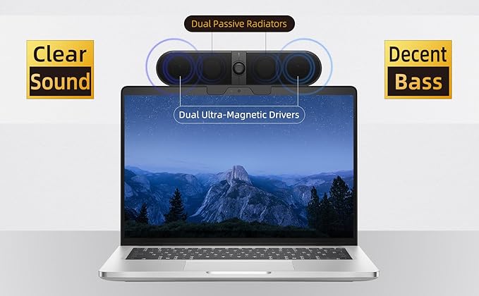 Computer Speakers for Desktop PC Monitor Speakers with Easy Volume Knob Sturdy Clamp Clear Sound Decent Bass USB Plug in External Speakers for Laptop Small PC Soundbar USB-C Adapter 5Ft Cable