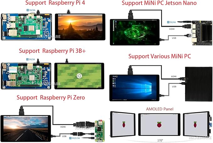 waveshare 5.5inch HDMI AMOLED Display 1080x1920 Resolution Capacitive Touch Screen with Toughened Glass Cover 6H Hardness for Raspberry Pi 4B/3B+/3B/2B/Zero/Zero W and Jetson NanoPCMulti Systems