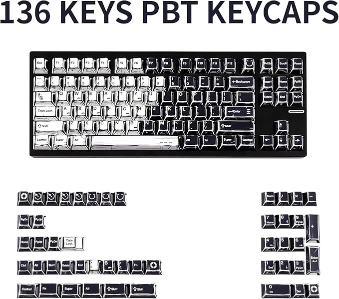 Black and White Manga Theme Keycaps 136 Keys Dye-Sublimation PBT Custom Keycap Set Cherry Profile Keyboard Keycaps for 60% 65% 70% 75% 100% Cherry Gateron MX Switches Mechanical Keyboard